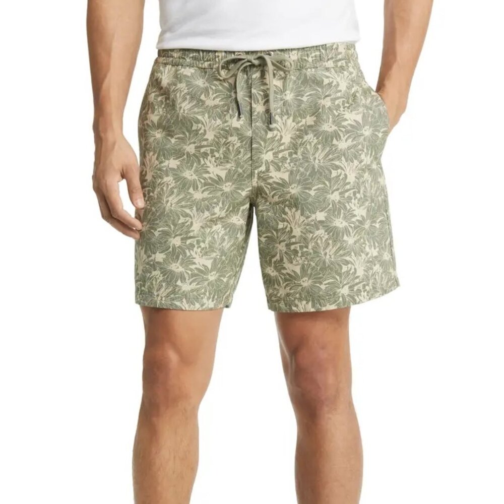 Rodd & Gunn Main Beach Floral Cotton Drawstring Shorts in Sage